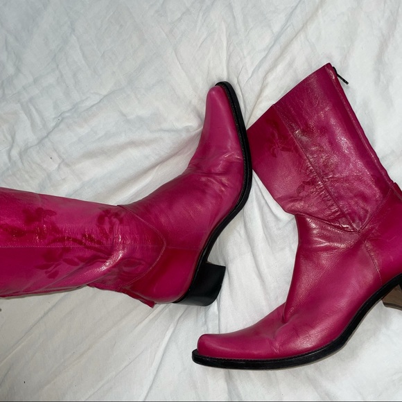 Rocco P italian leather hot pink fuschia western boots with dyed detail - Picture 3 of 8